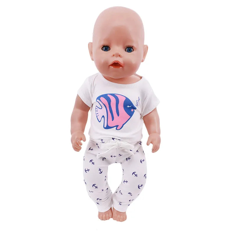 Bear Print Casual Outfit for 43 cm Baby Dolls
