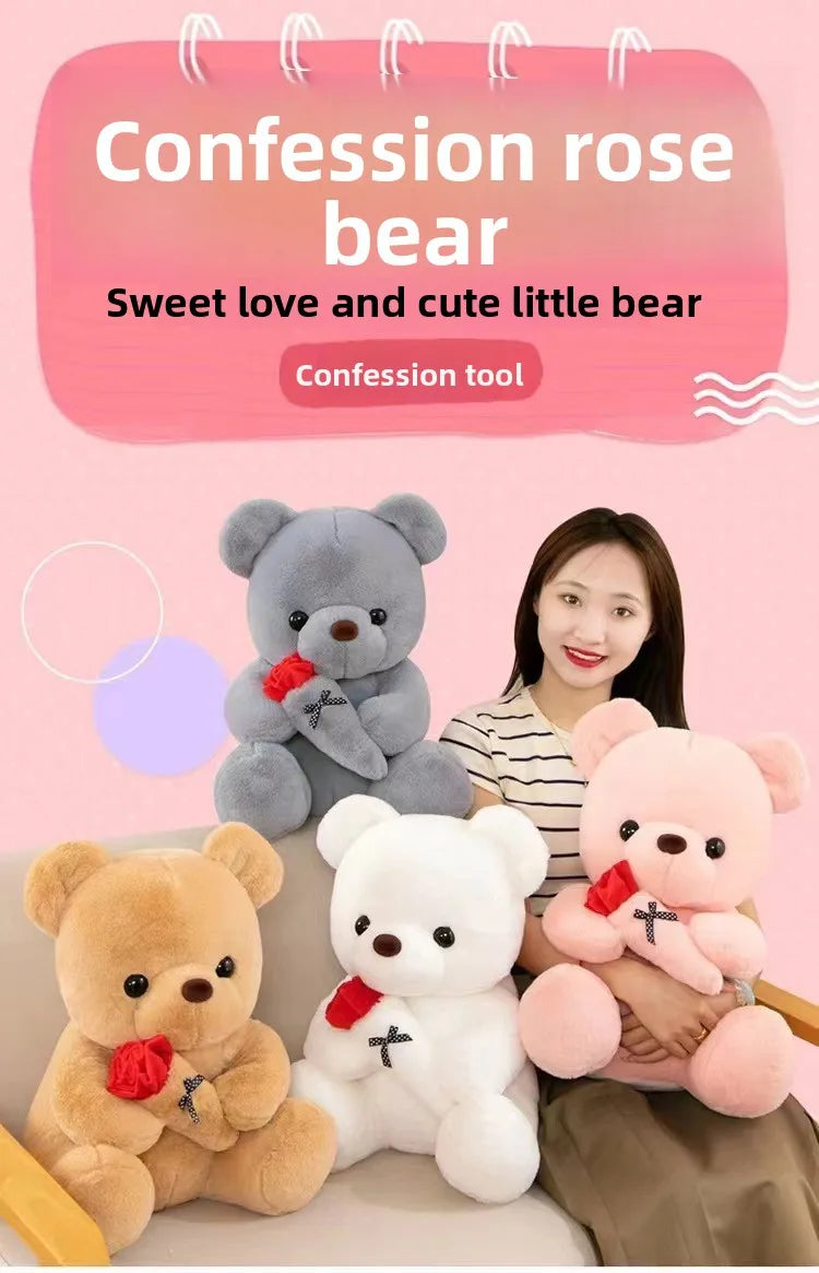 A collection of various plush bears in shades of gray, pink, and beige, presented as a confession tool gift.