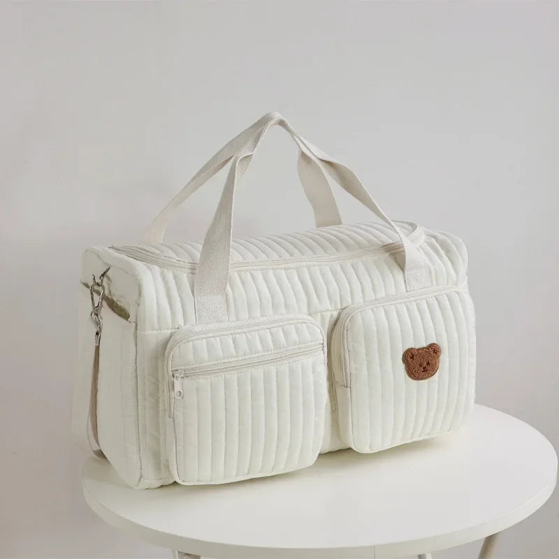 Embroidered Floral Diaper Bag with Bear Design