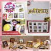 A collection of Zuru Mini Brands Create Masterpieces series 5 blind balls and finished miniature paintings.