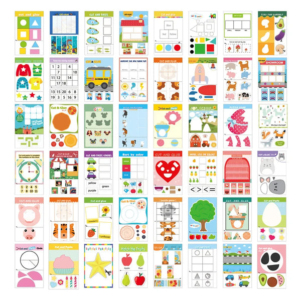 A collection of DIY paper cutting and craft activity pages for children.