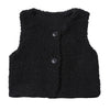 Black plush fleece vest for kids, a warm and cozy sleeveless jacket.