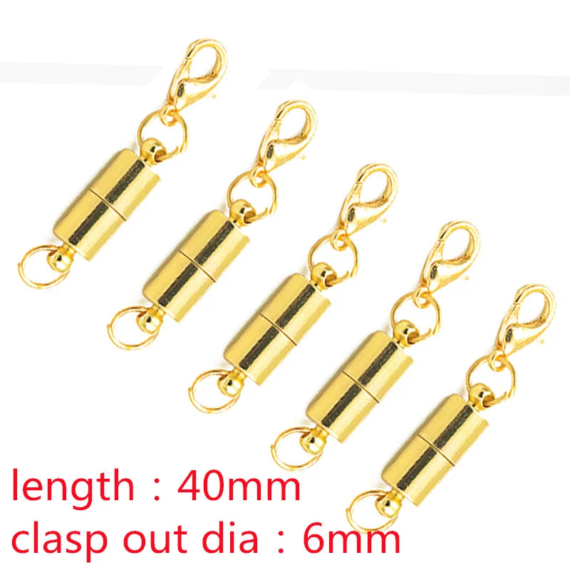 Gold-colored magnetic clasps for jewelry making with a 40mm length and 6mm clasp out diameter