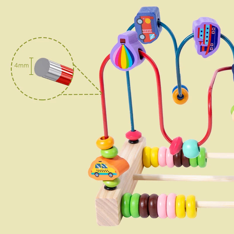 Wooden Bead Maze Roller Coaster with Abacus for Toddlers