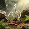 A detailed yellow pterosaur dinosaur model built from building blocks displayed in a natural outdoor setting.