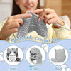 Handmade crochet cat figurine shown from the front, side, and back views.