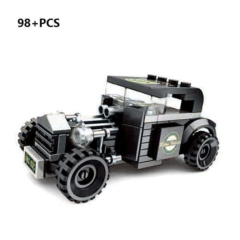 A black police helicopter and SWAT carrier vehicle building blocks set with 98 pieces.