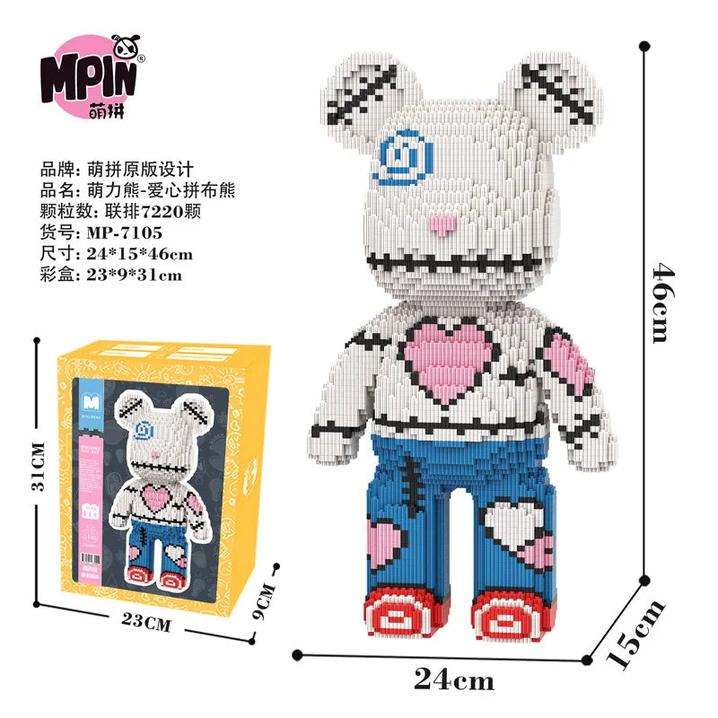 43cm Creative Bear Building Blocks – Candy Color Fluid Art Model for Adults