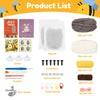 A list of beginner crochet kit components including yarn, buttons, eyelets, and a wire feeder.