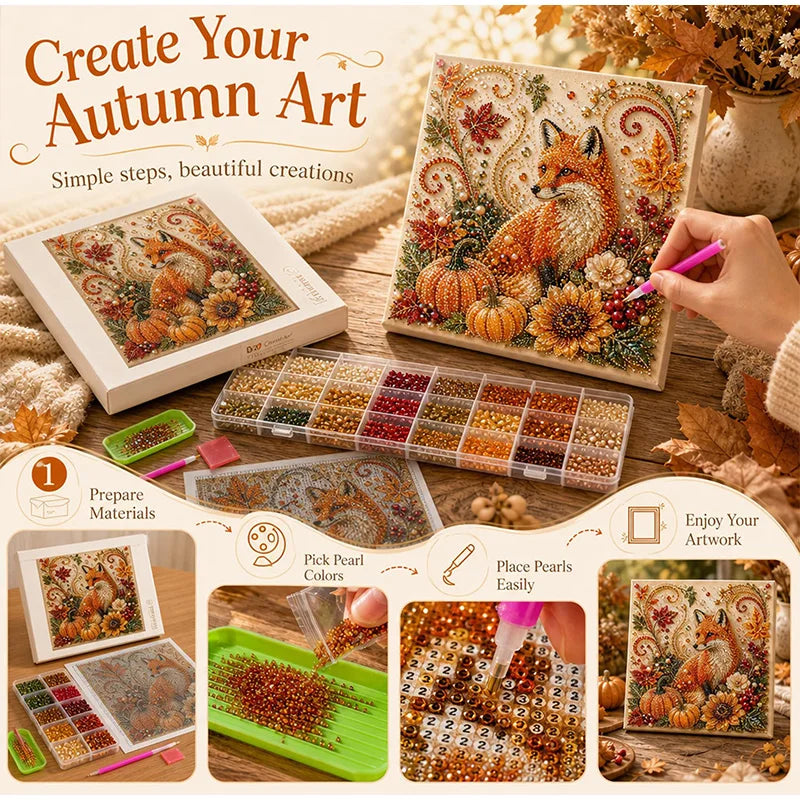 Autumn Pumpkin 5D Pearl Painting Kit with Frame