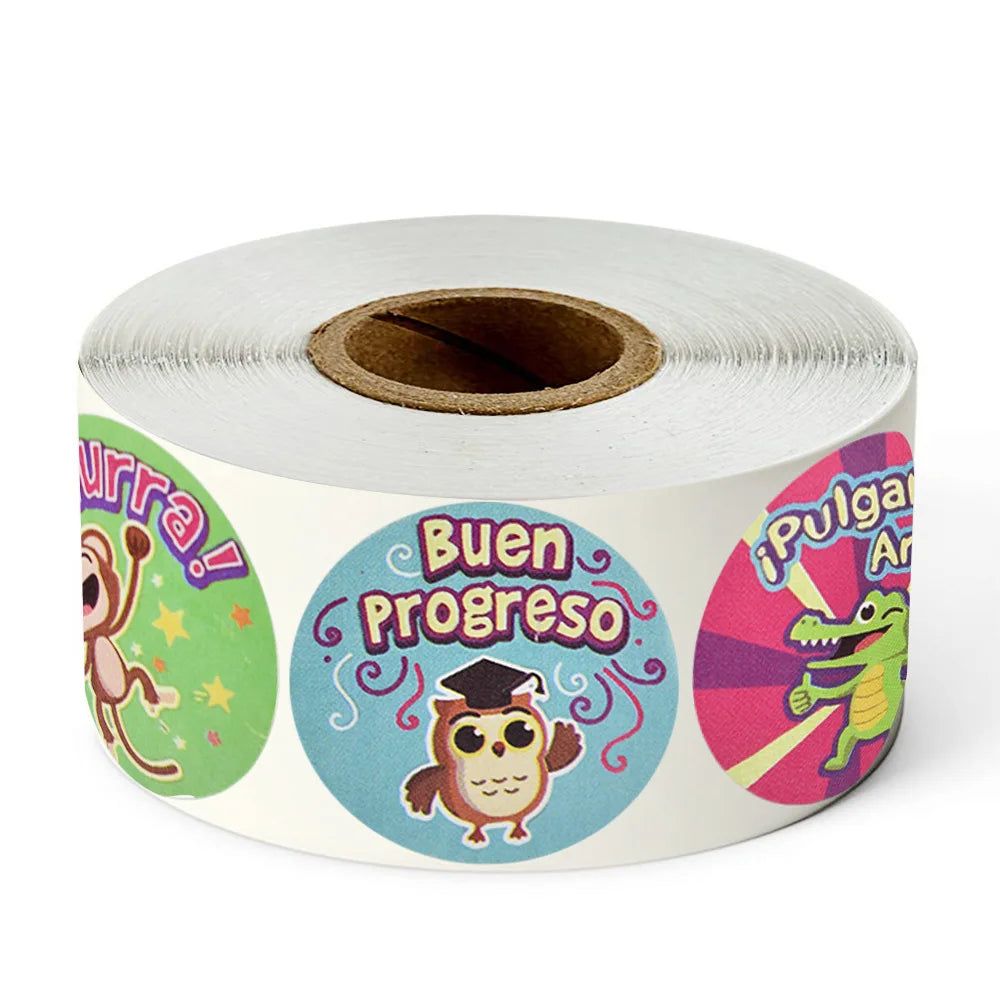 Spanish Motivational Reward Stickers for Kids – Cute Animal Encouragement Sticker Roll