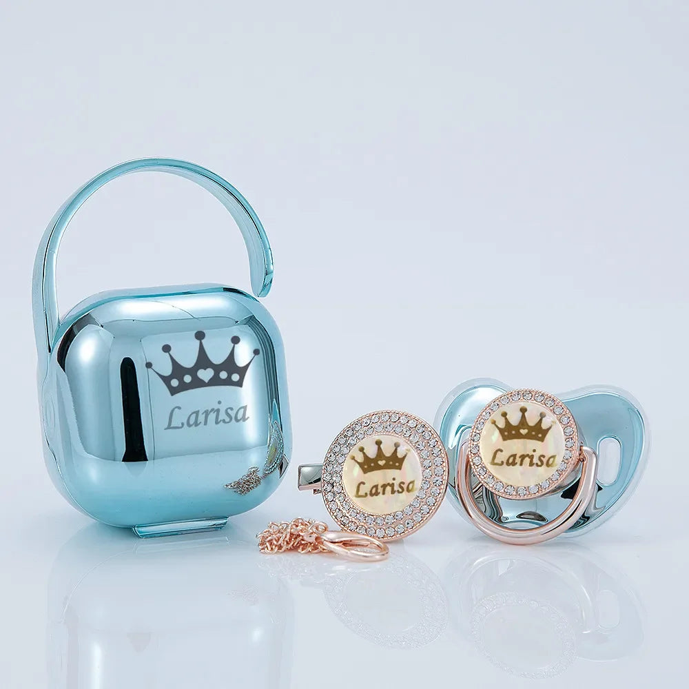 Personalized Rhinestone Pacifier & Clip Gift Set with Box