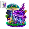 A colorful wooden puzzle depicting giant mushrooms and forest elements.