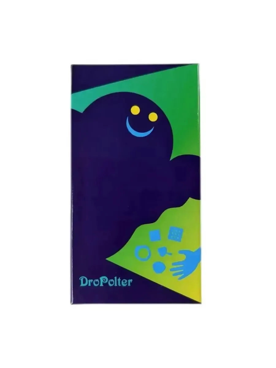 A dark purple board game box featuring a yellow smiling silhouette against a bright green background.