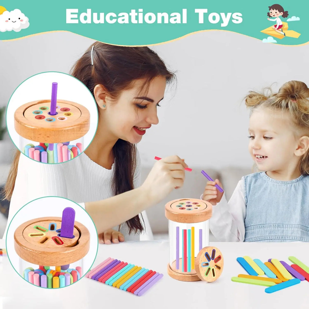 Wooden Color Sorting Toy for Toddlers – Montessori Fine Motor Skills Game