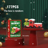A box containing 177 pieces of Christmas micro building blocks featuring Santa and reindeer figures.