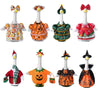 A collection of festive porch geese in various seasonal outfits and colors.
