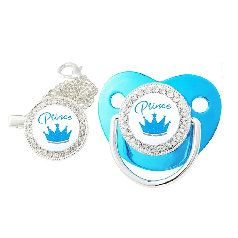 Crystal Crown Pacifier Clip Set with Silicone Nipple