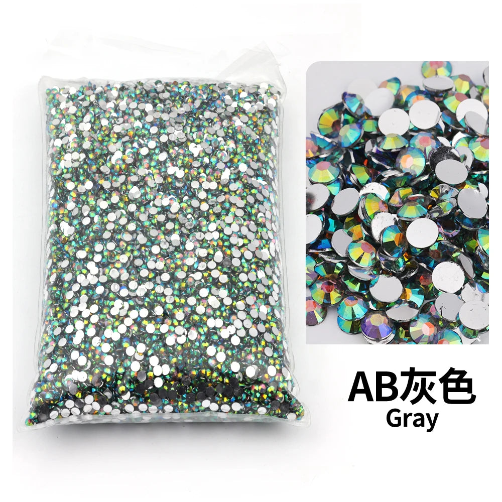 Bag of gray flat-back resin rhinestones for DIY craft and nail art