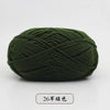 A ball of dark olive green pre-dyed milk cotton yarn for knitting and crochet.