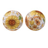 Pair of round, yellow and white floral printed silicone beads for jewelry making