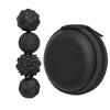A set of five black magnetic silicone sensory stress balls shown in various textured shapes.
