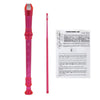 Pink 8-hole soprano recorder with a cleaning rod and fingering chart