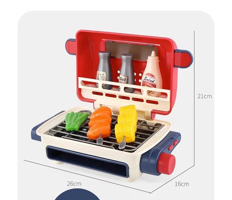 Kids Pretend Play BBQ Grill Set with Light & Sound