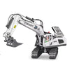 A white YIGONG remote control construction excavator truck for kids with a hydraulic arm and tracks.