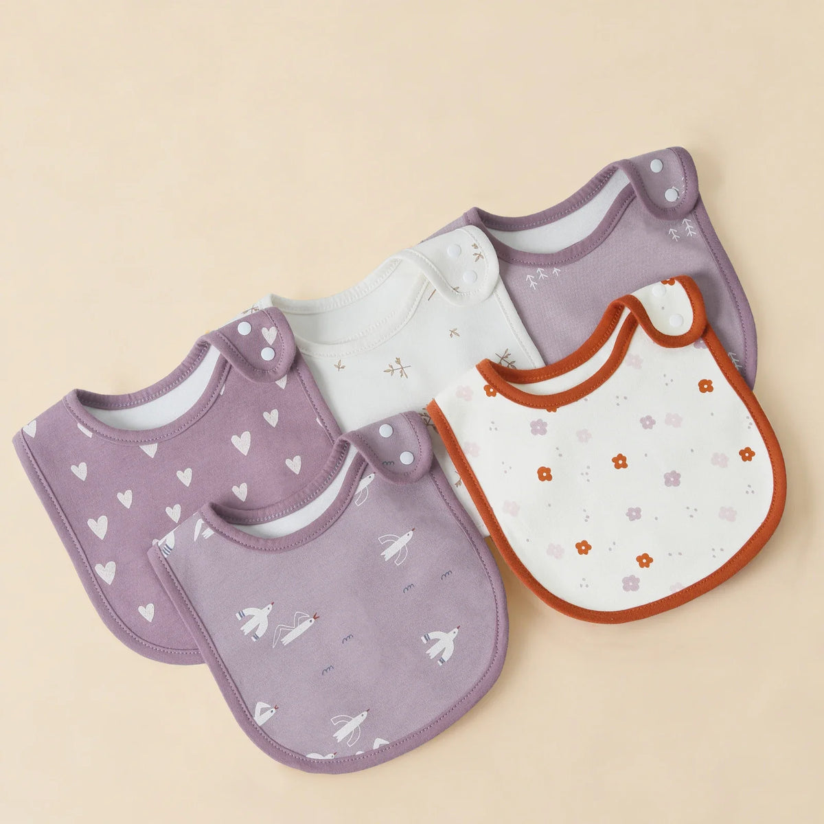 Soft Cotton Baby Bibs (5-Pack) with U-Shaped Catch-All Design