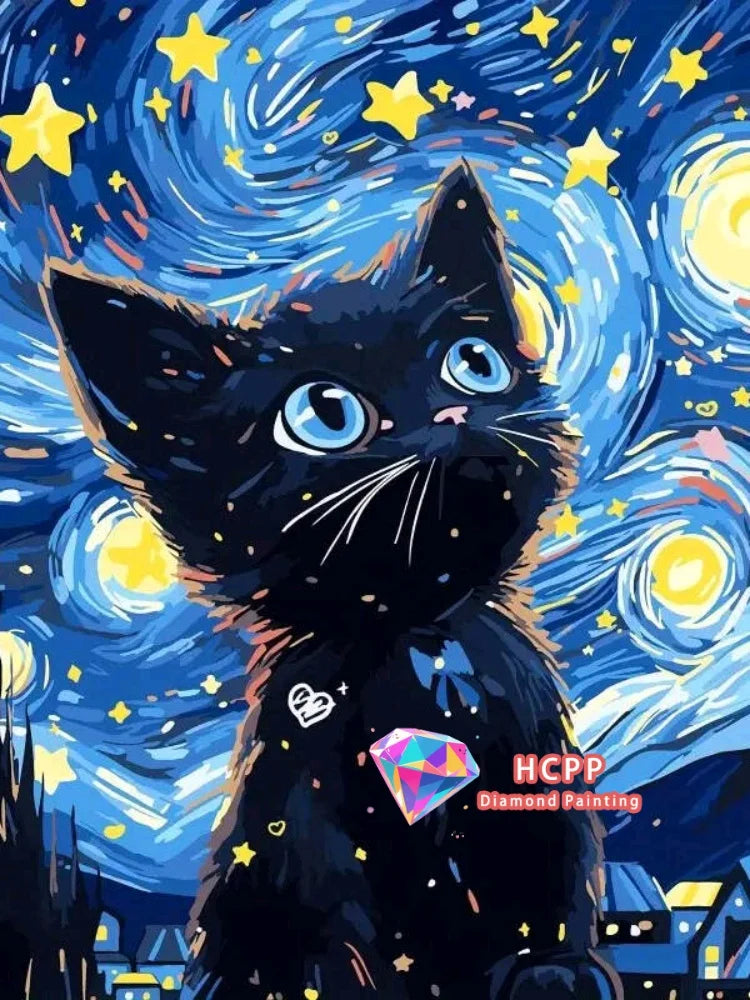 Starry Sky Cat 5D Diamond Painting Kit