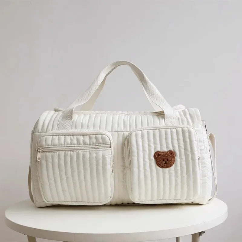 Embroidered Floral Diaper Bag with Bear Design