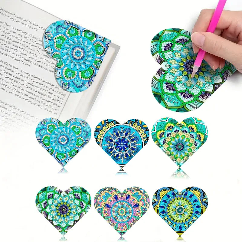 A set of six colorful mandala flower diamond art bookmarks featuring intricate floral patterns.
