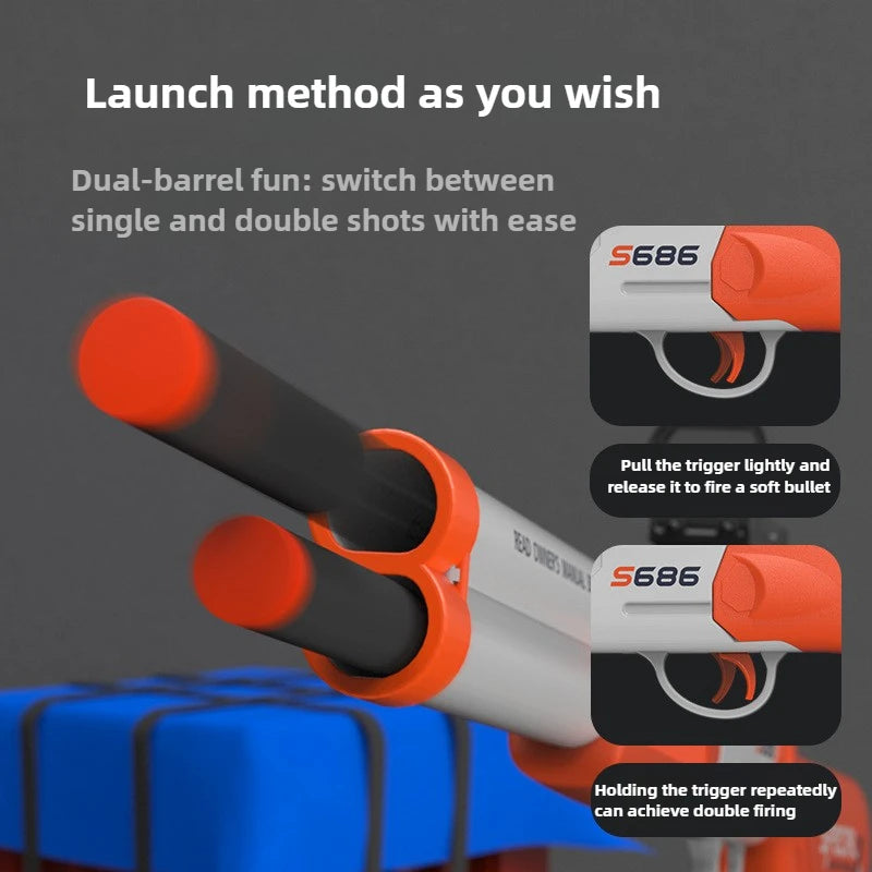 Double-Barrel Soft Bullet Toy Shotgun for Outdoor Play