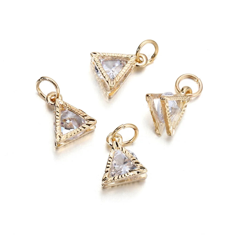 Gold-toned triangular rhinestone charms for jewelry making with jump rings
