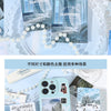 A phone displaying a collage of winter and summer scenery stickers, surrounded by various seasonal imagery.