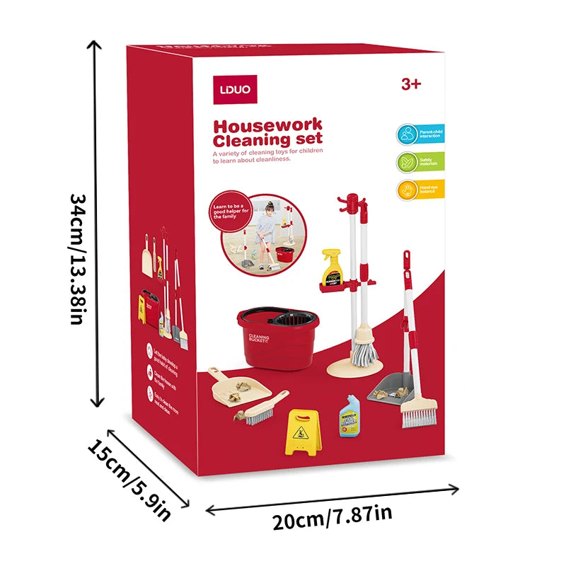 Kids Cleaning Playset – Pretend Play Mop, Broom, Bucket & More