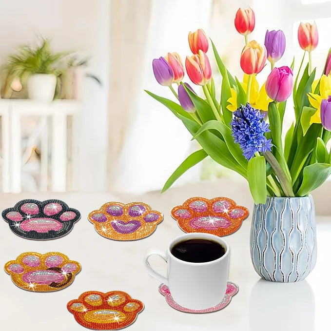 DIY Animal Diamond Painting Coaster Set with Wooden Base