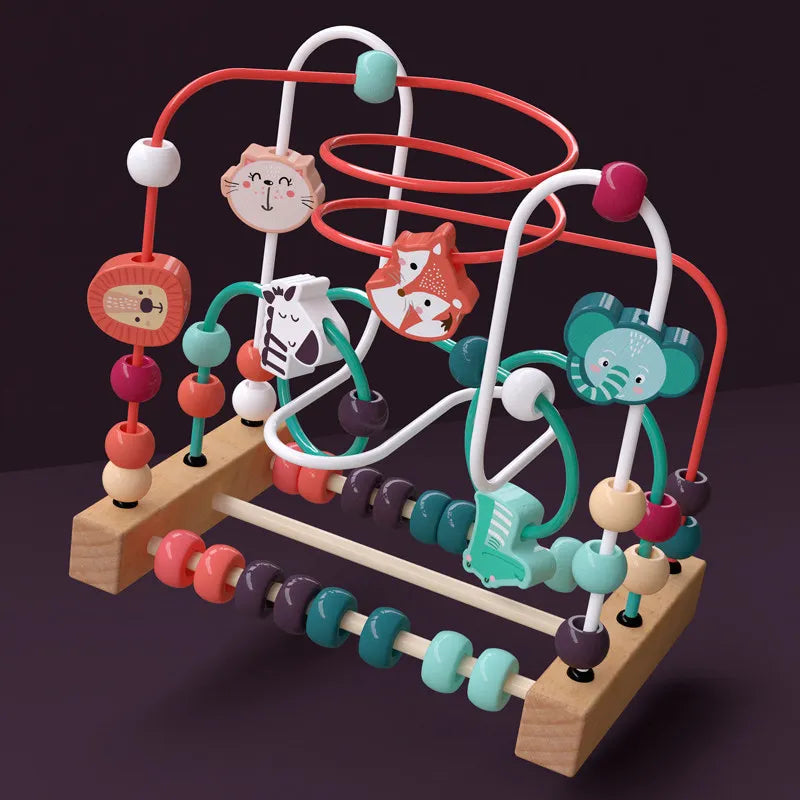 Wooden Bead Maze Roller Coaster Toy for Toddlers