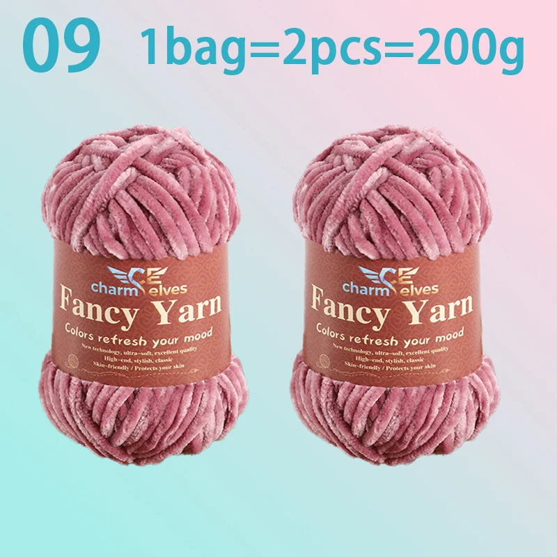 Chenille Velvet Yarn 2-Pack – Soft & Warm for Knitting and Crochet