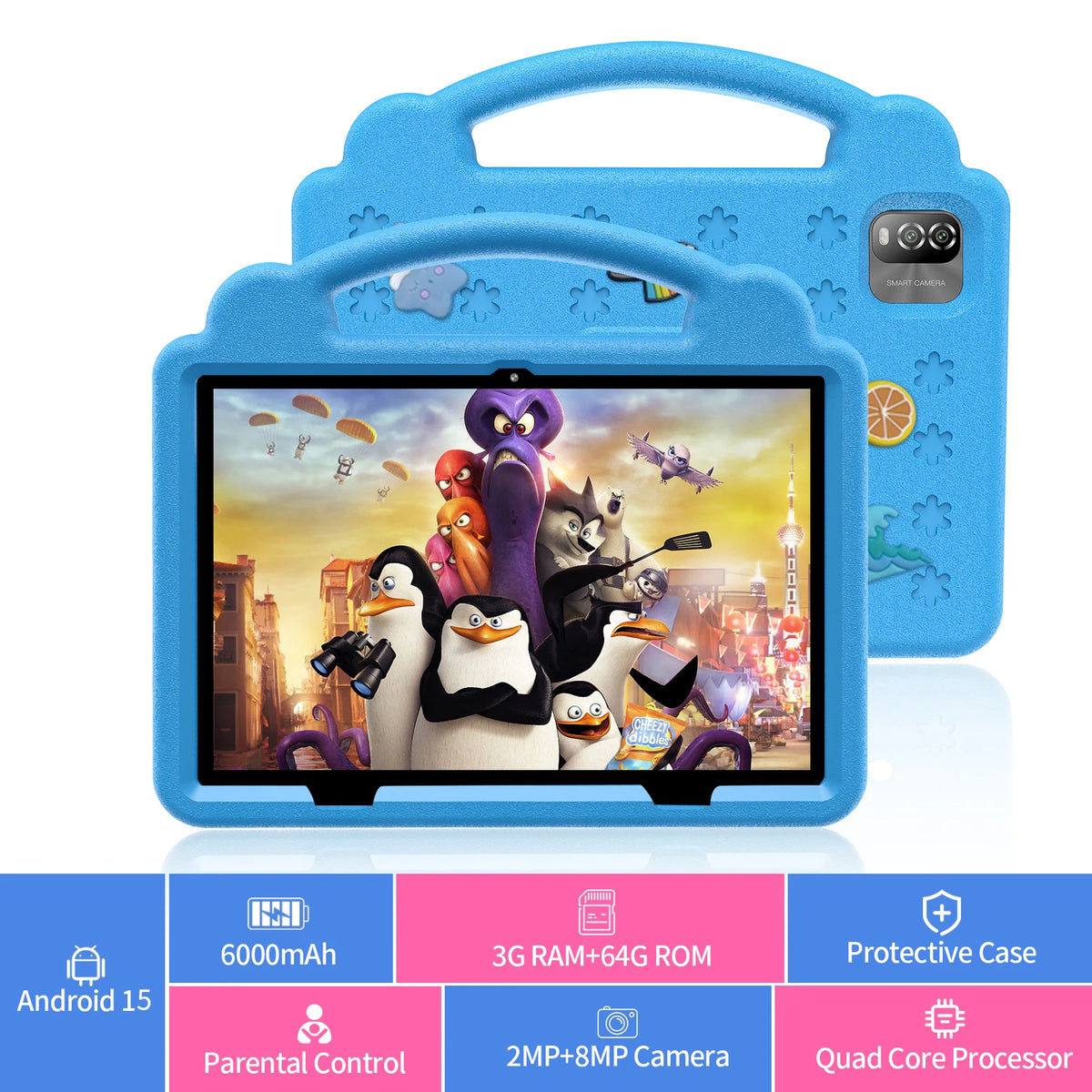 10" Kids Tablet with Case, Android 15, Parental Controls, 64GB