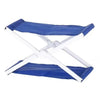 Blue foldable camp pillow with white frame and straps.
