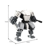 A white and black exoskeleton combat robot model built from building blocks, shown in a side view.