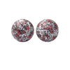 Pair of spherical silicone beads with a leopard print and red floral pattern for jewelry making