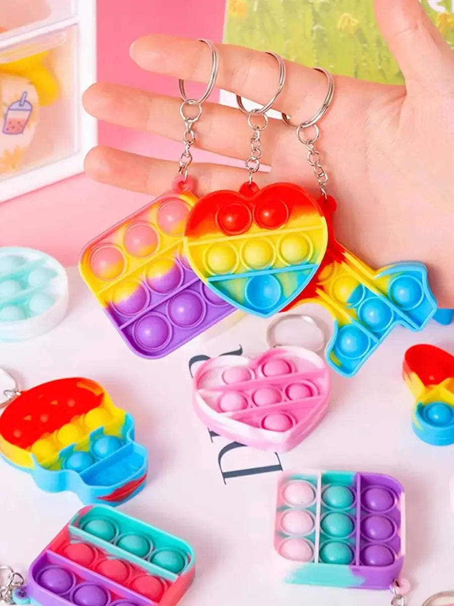 Mini Pop Fidget Keychains for Kids - 20 Pack Sensory Toys for Party Favors & Classroom Rewards