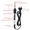 A white precision soldering iron with a digital display, interchangeable tips, and temperature adjustment buttons.