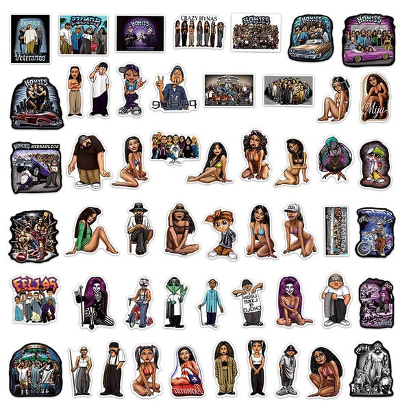 Assortment of graffiti character stickers featuring various stylized figures and designs