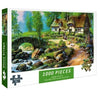 A 1000-piece jigsaw puzzle depicting a picturesque countryside scene with a stone bridge and a rustic house.
