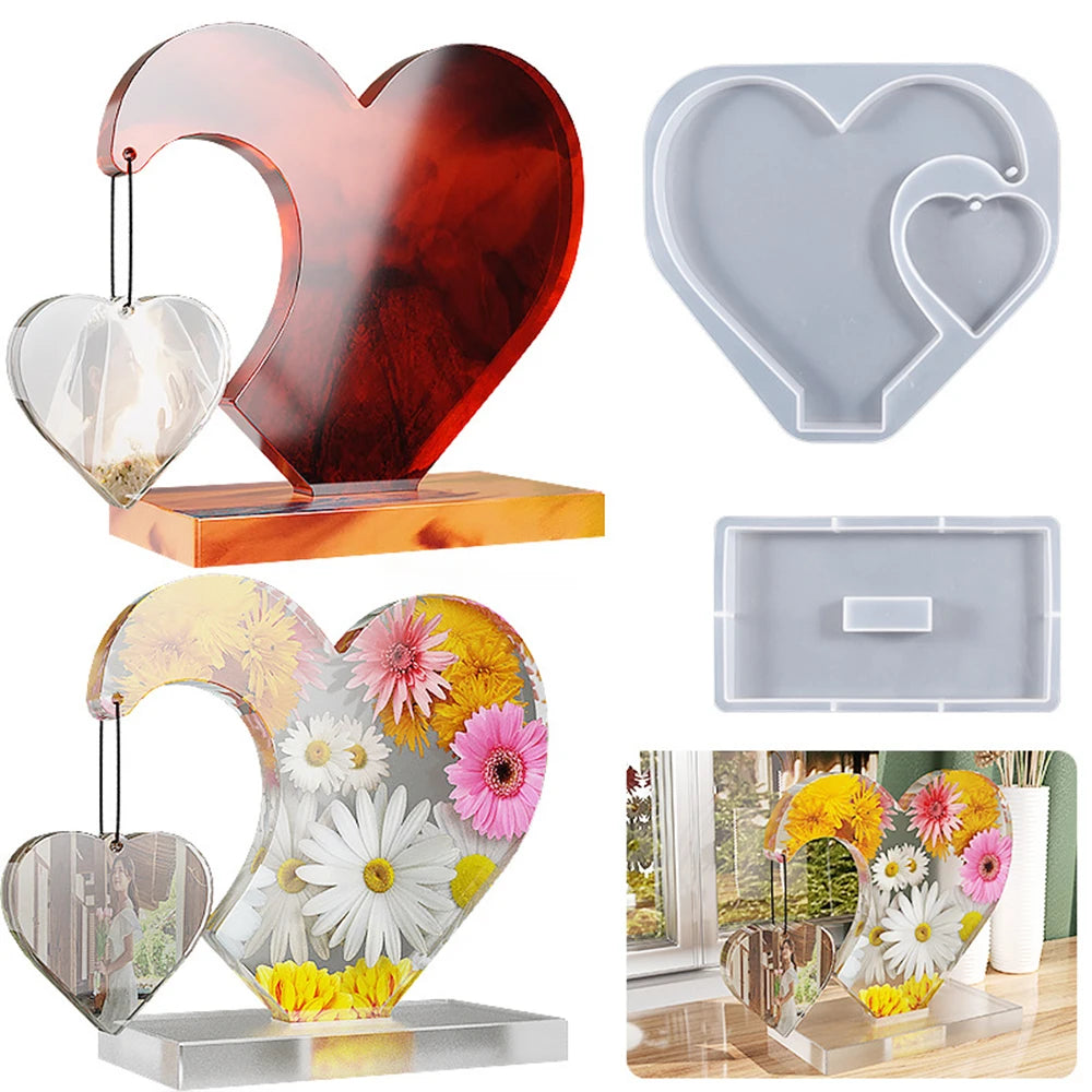 Silicone molds for heart-shaped photo frames and trays used for resin casting