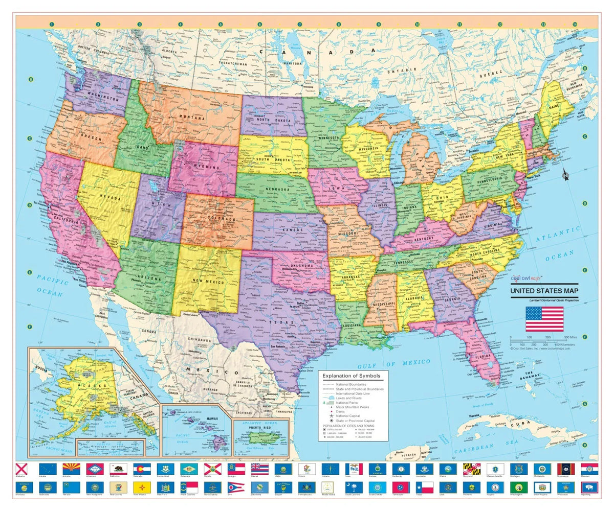 A detailed map of the United States showing state boundaries and geographical features.